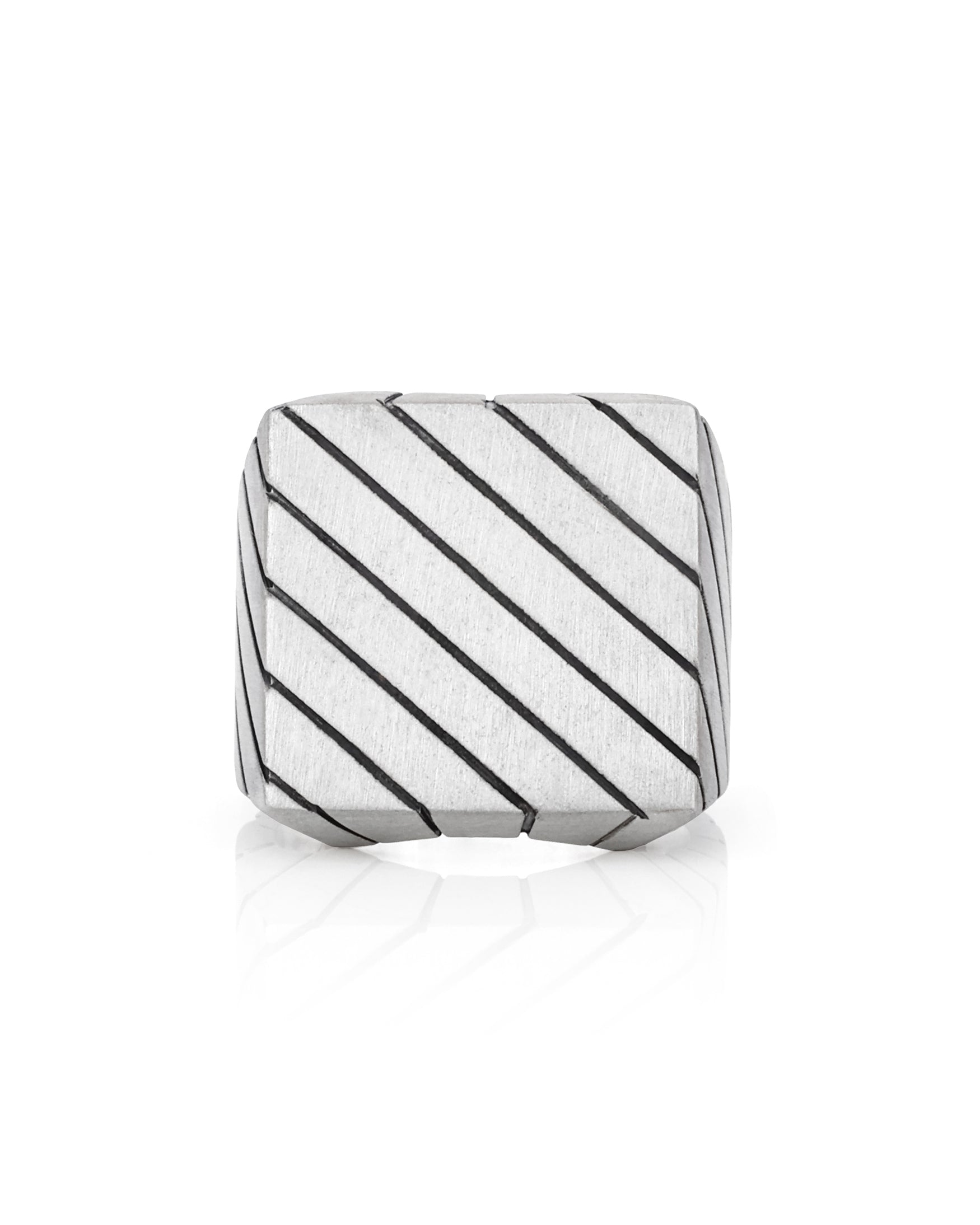 Engraved Square Signet Ring Stripes Minimalist Design