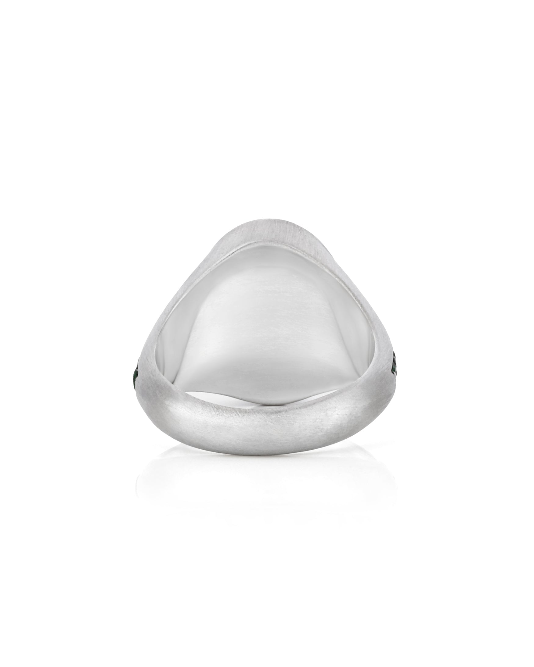 Silver Oval Shape Signet Ring Emerald Cubic Zirconia
