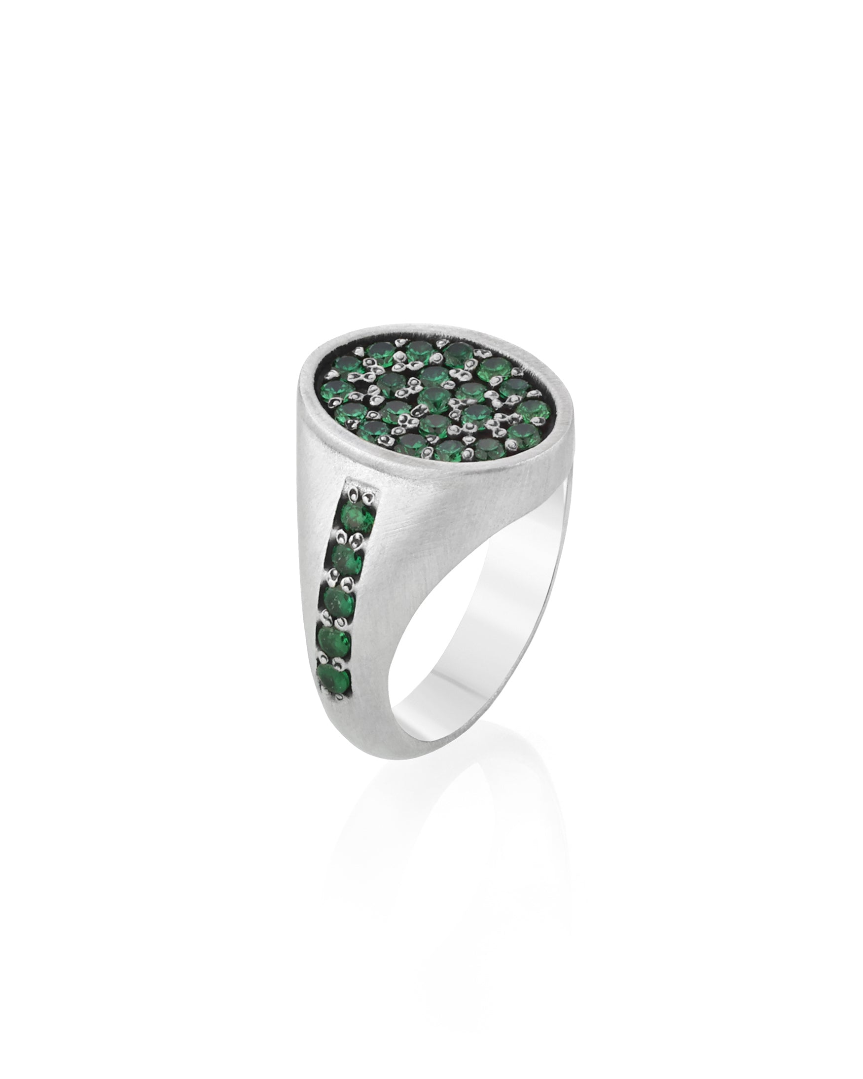 Silver Oval Shape Signet Ring Emerald Cubic Zirconia