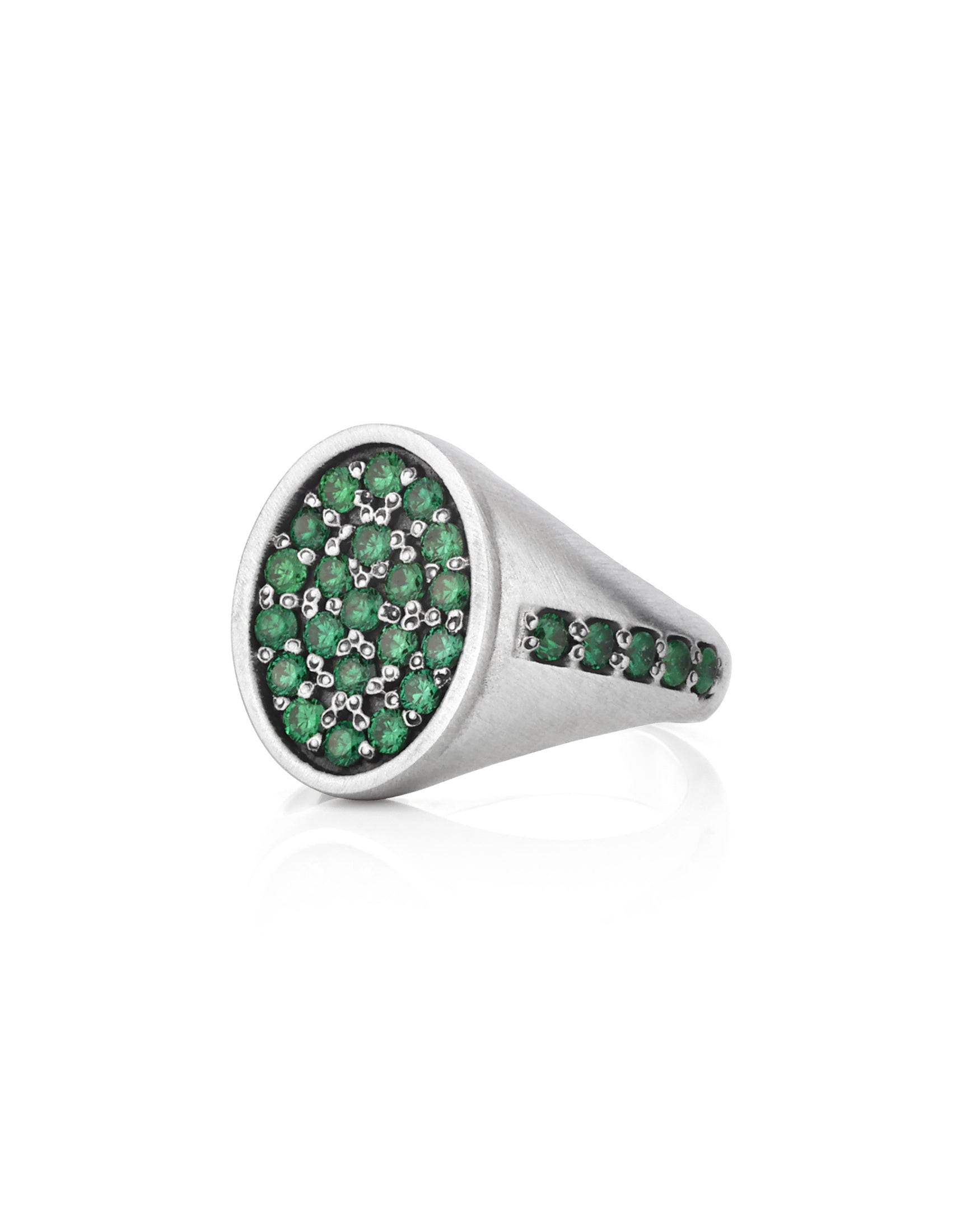 Silver Oval Shape Signet Ring Emerald Cubic Zirconia