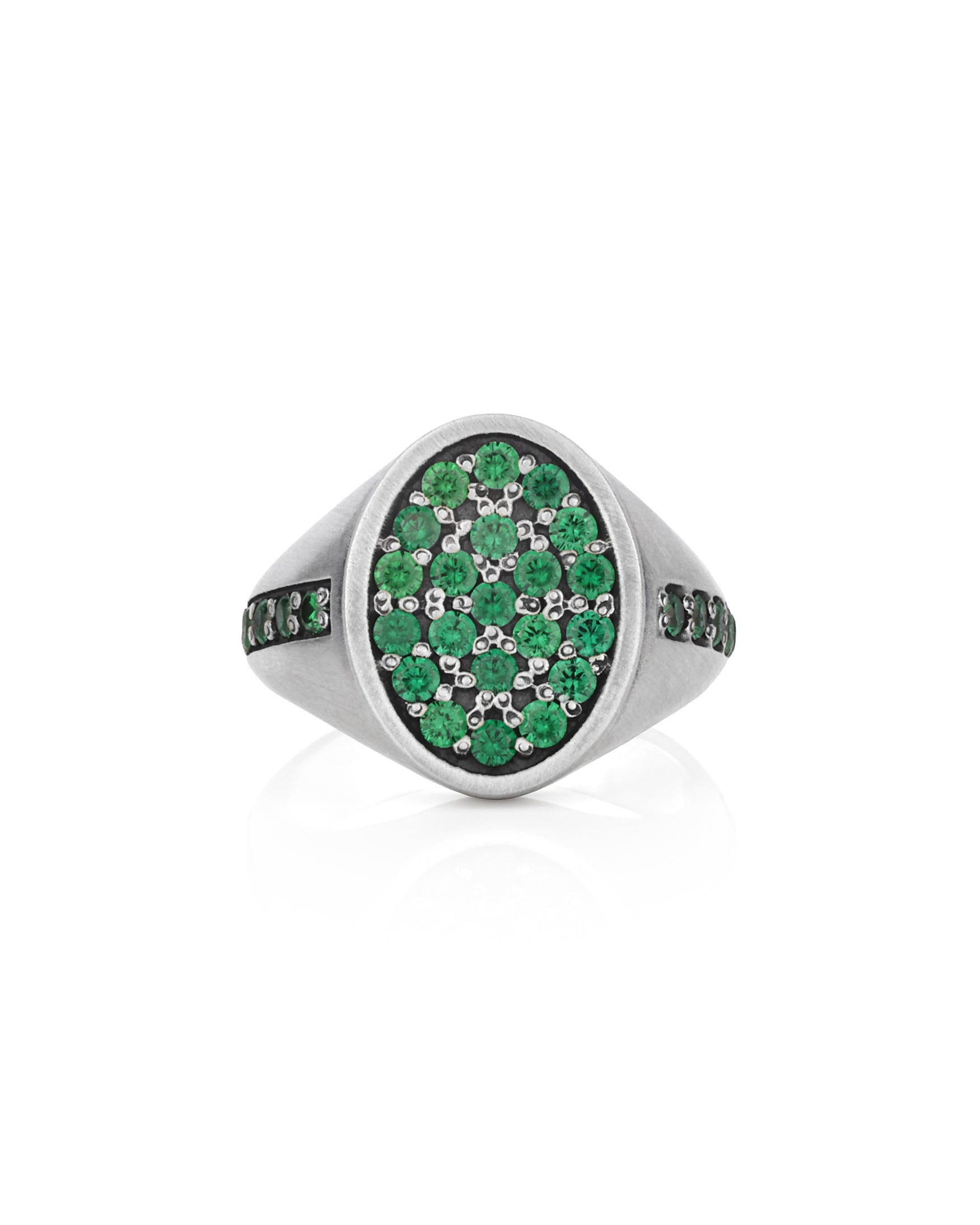 Silver Oval Shape Signet Ring Emerald Cubic Zirconia