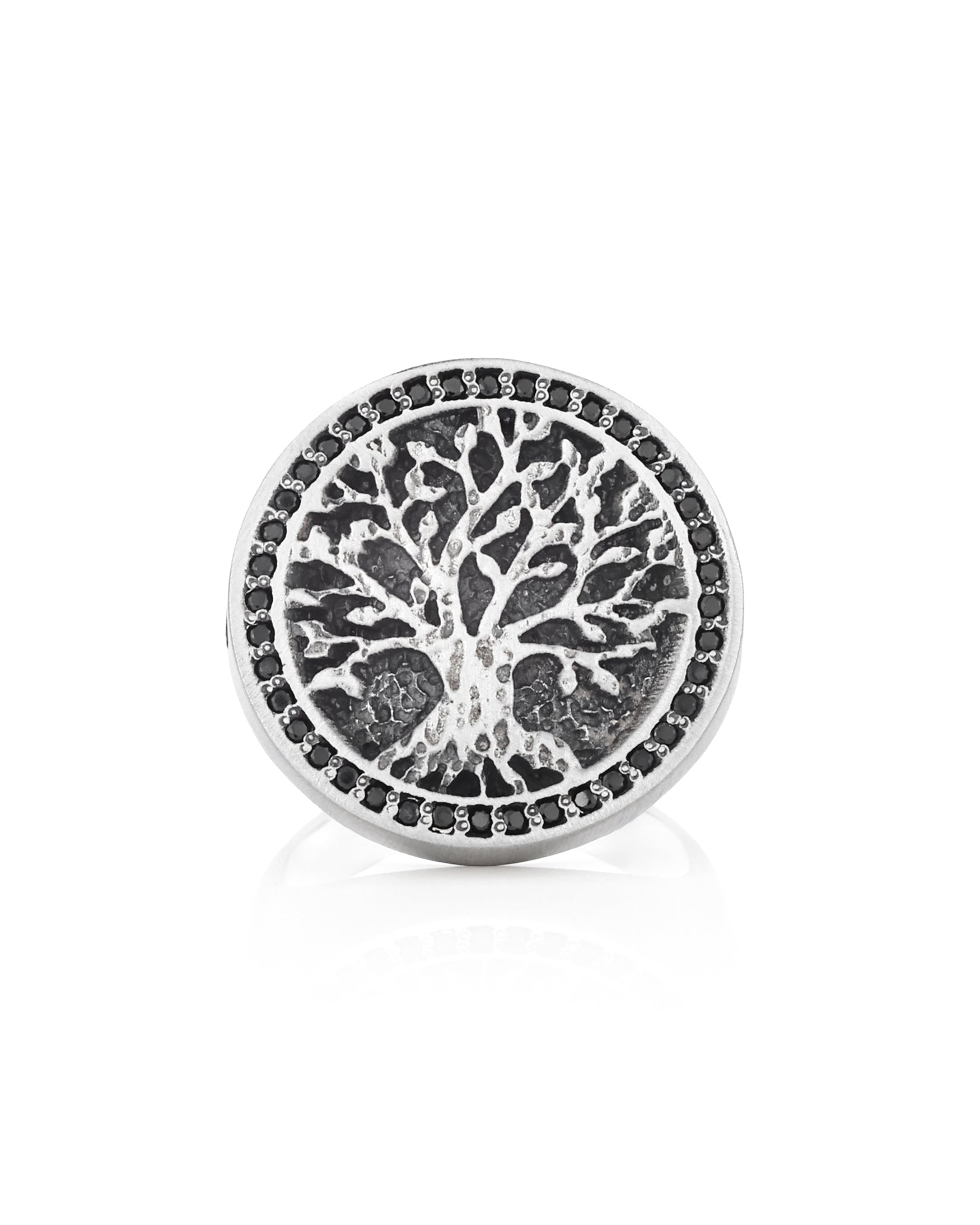 Norse Tree of Life Signet Ring Black Stones Round Shape