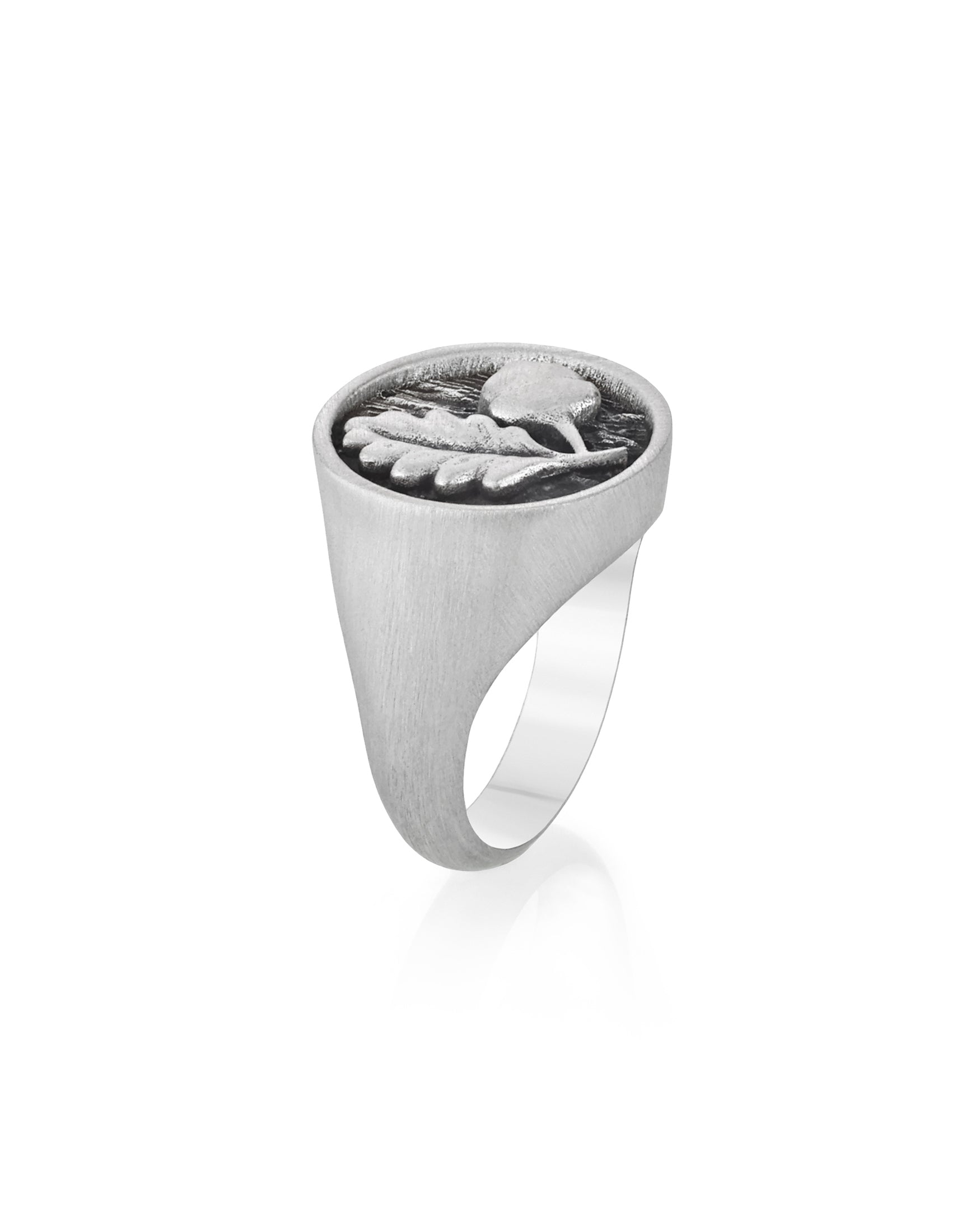 Acorn and Oak Leaf Silver Signet Ring Nature-Inspired