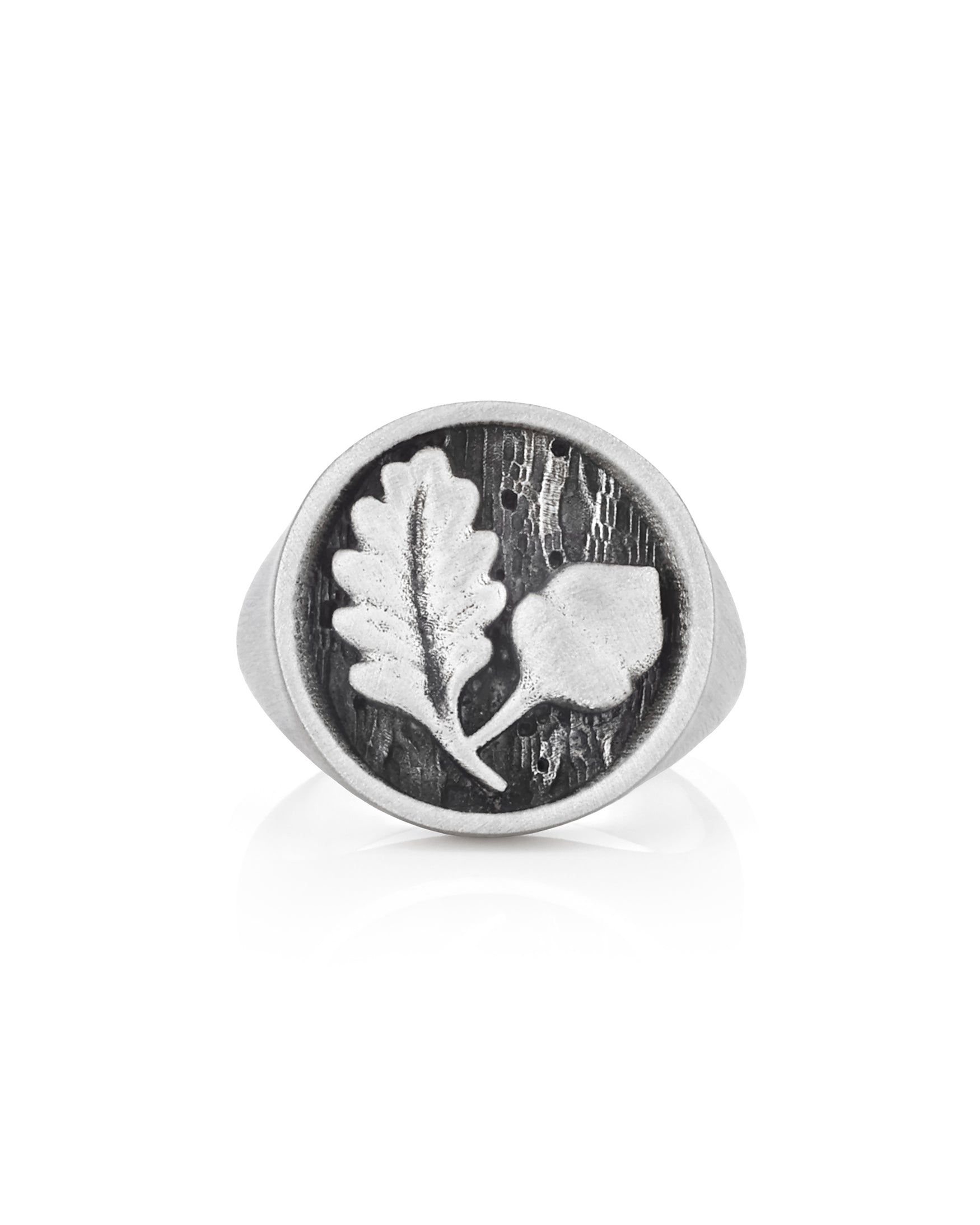 Acorn and Oak Leaf Silver Signet Ring Nature-Inspired