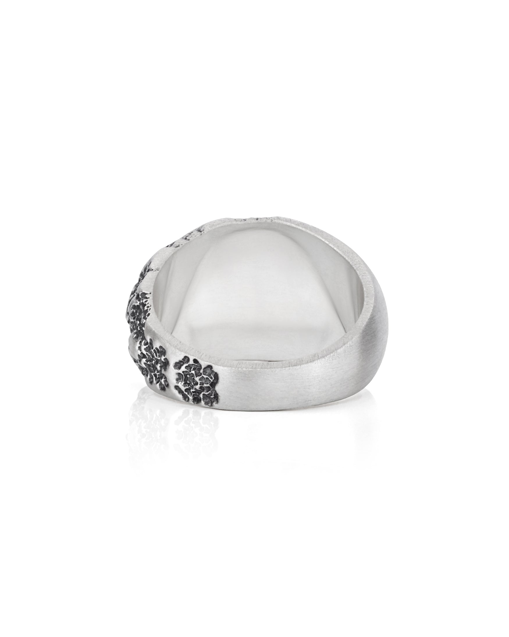Mens Brutal Silver Signet Ring Meteor Textured Design