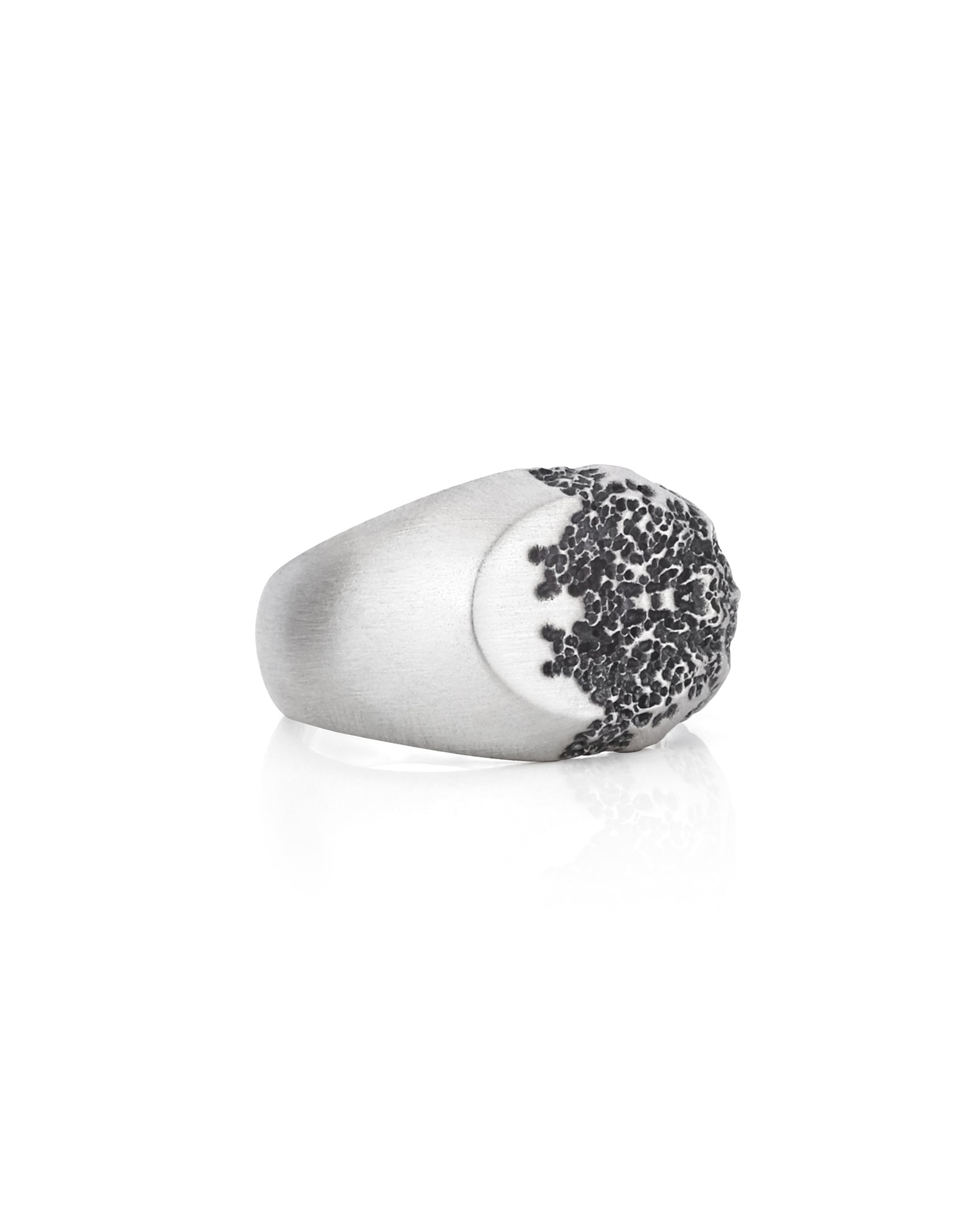 Mens Brutal Silver Signet Ring Meteor Textured Design