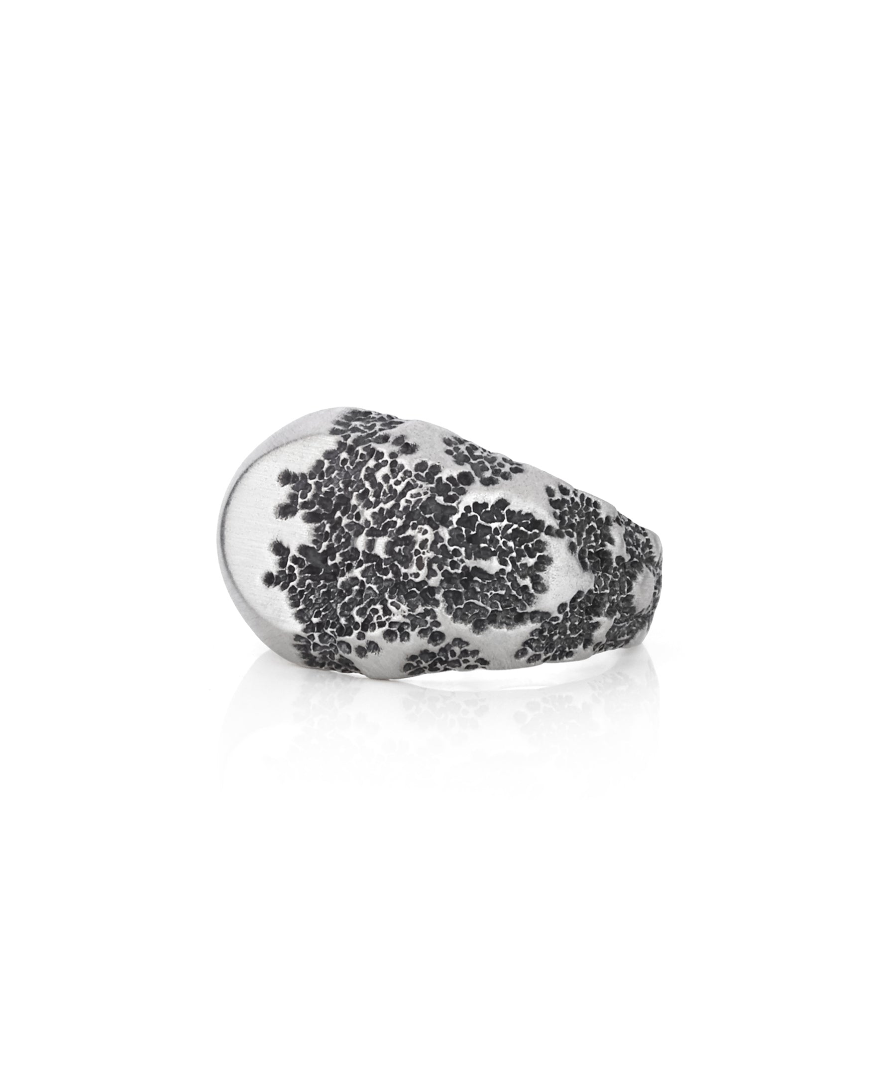 Mens Brutal Silver Signet Ring Meteor Textured Design