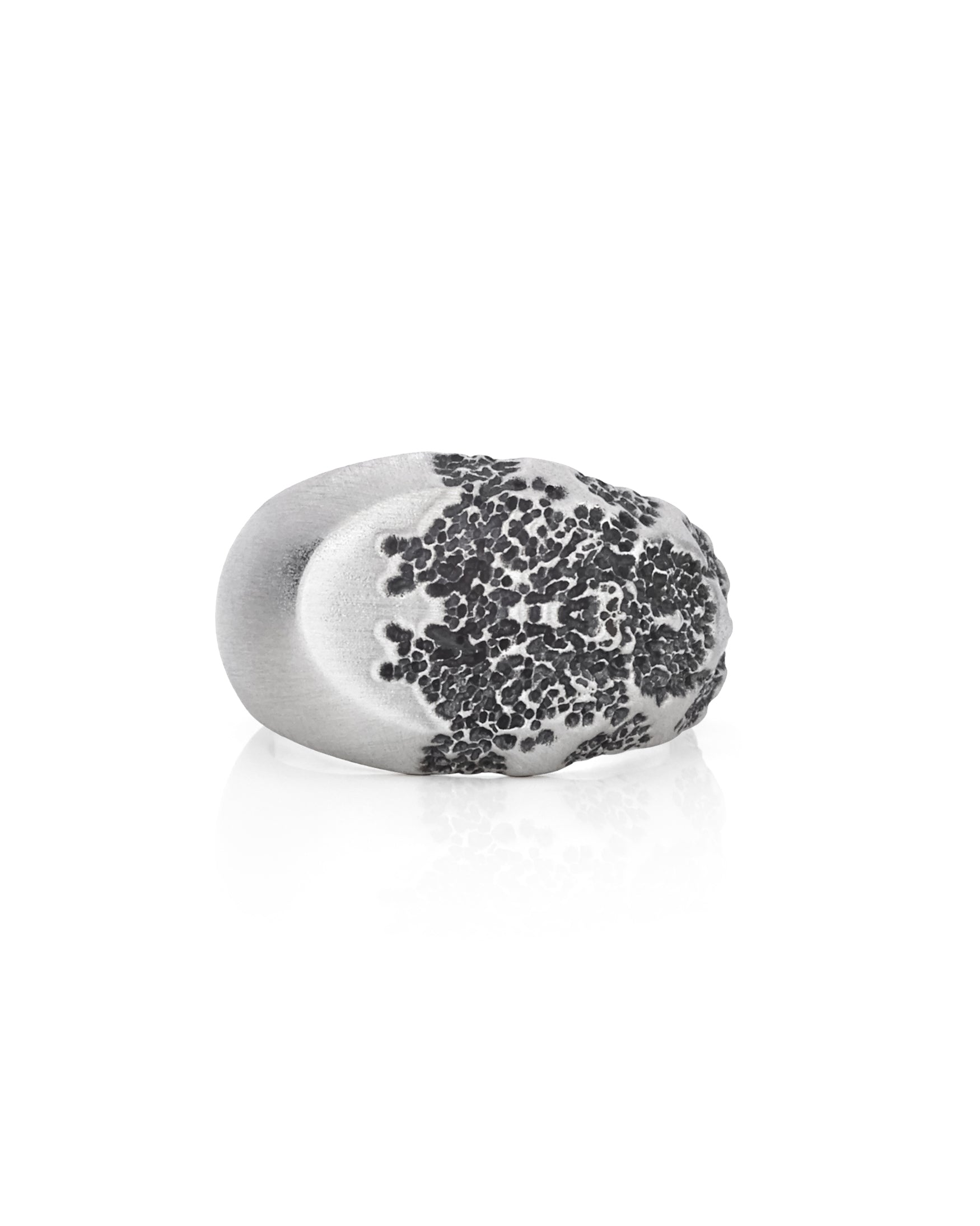 Mens Brutal Silver Signet Ring Meteor Textured Design