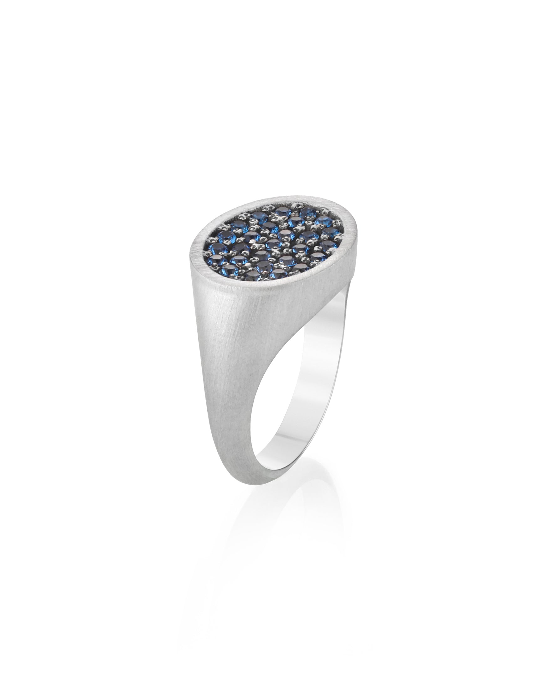 Silver Landscape Oval Signet Ring with Blue Stones