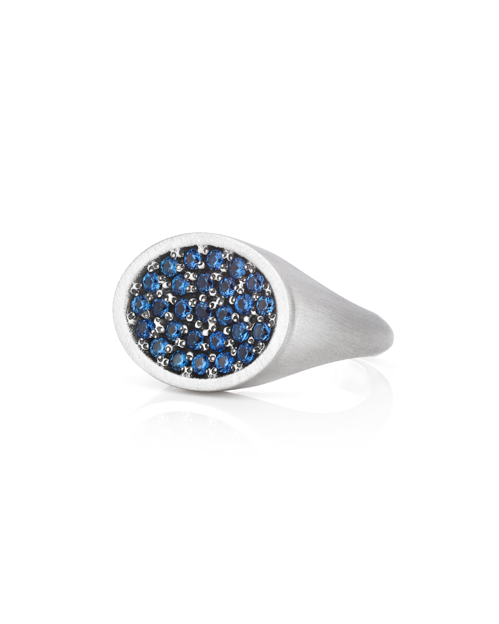 Silver Landscape Oval Signet Ring with Blue Stones