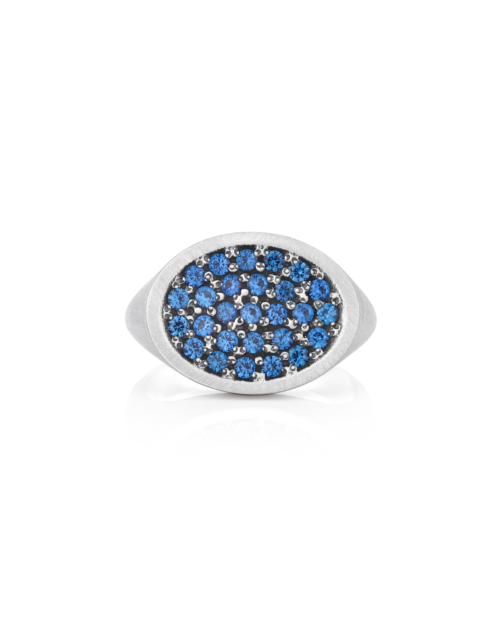 Silver Landscape Oval Signet Ring with Blue Stones