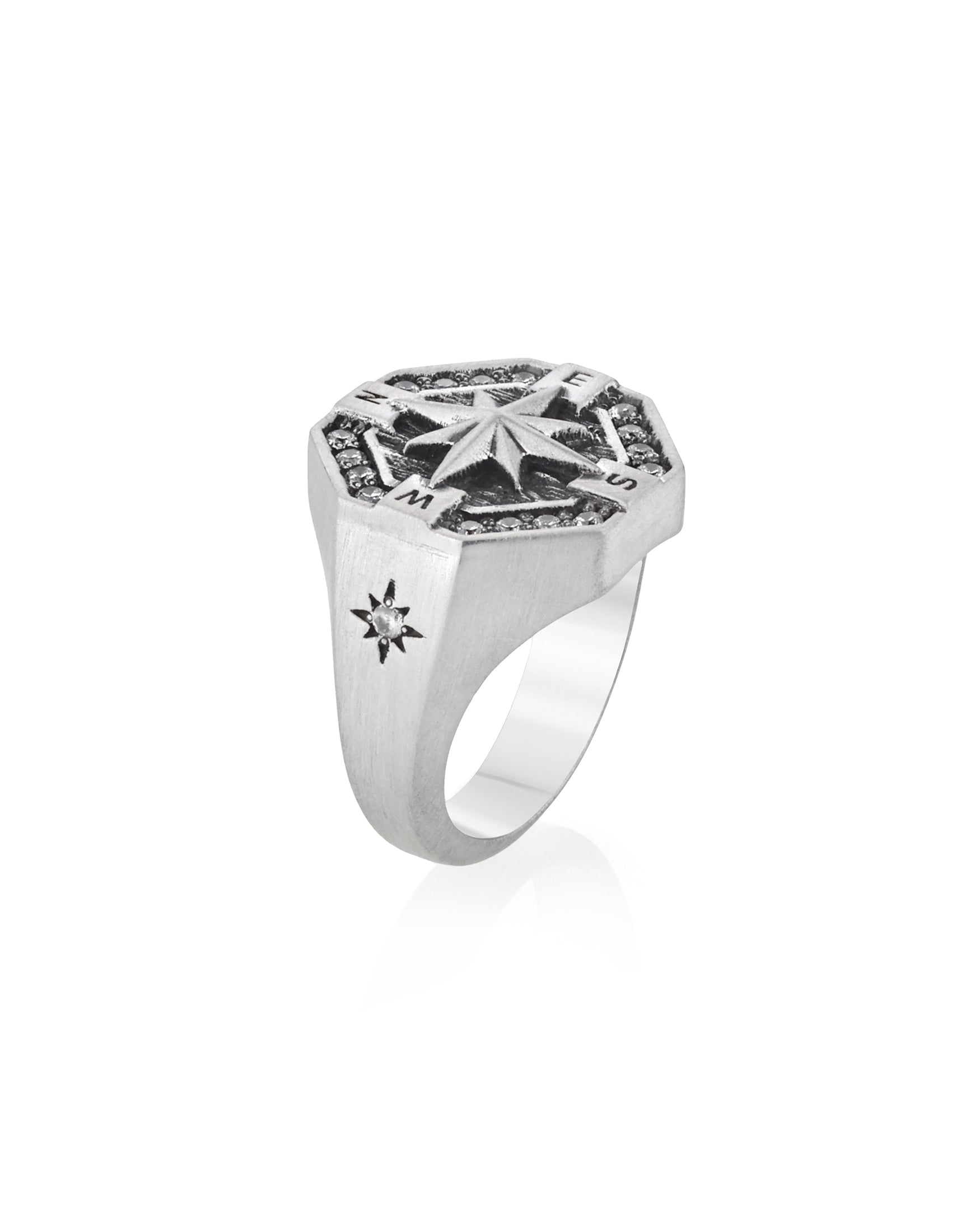 North Star Signet Ring Silver Large Octagon Shaped