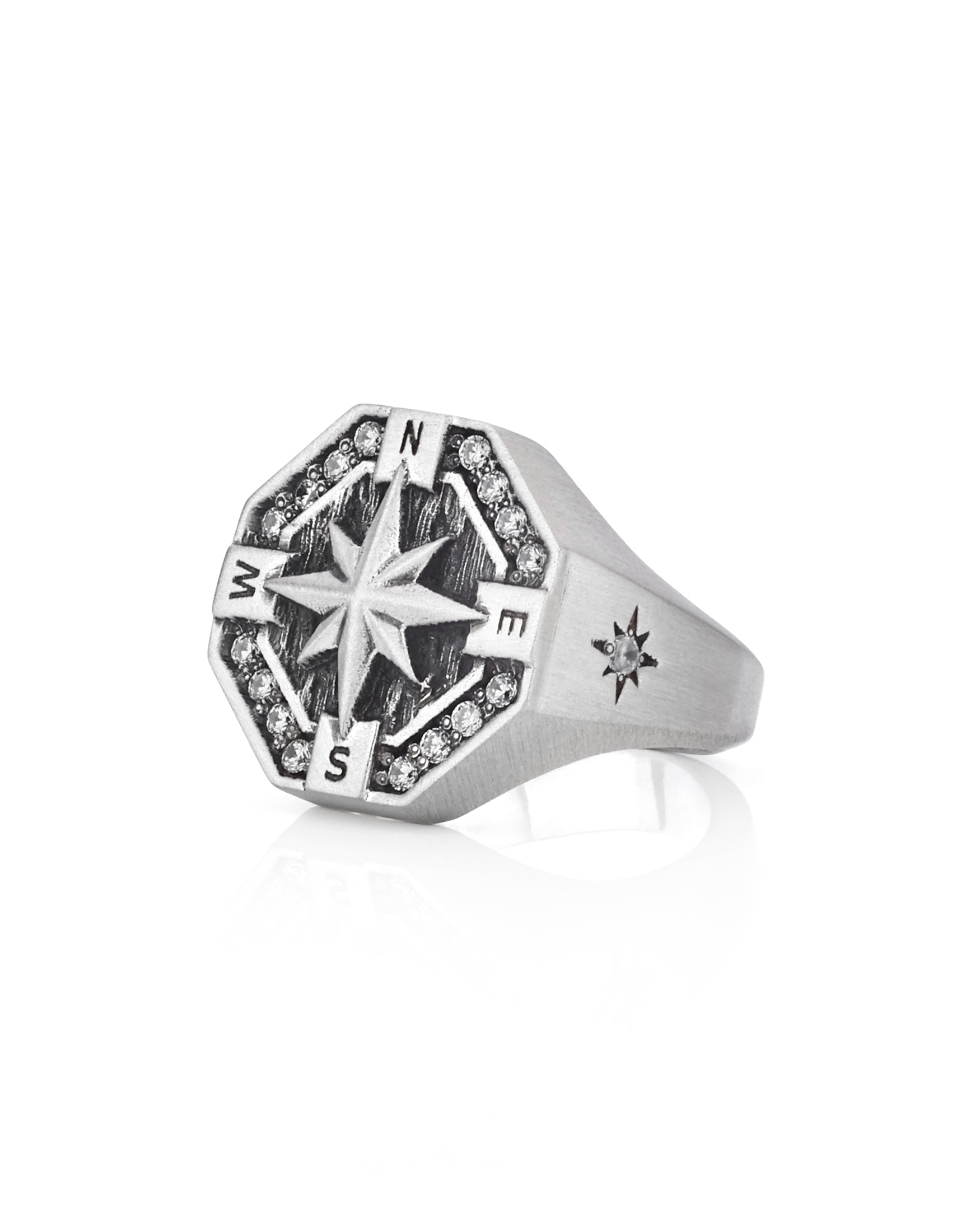 North Star Signet Ring Silver Large Octagon Shaped