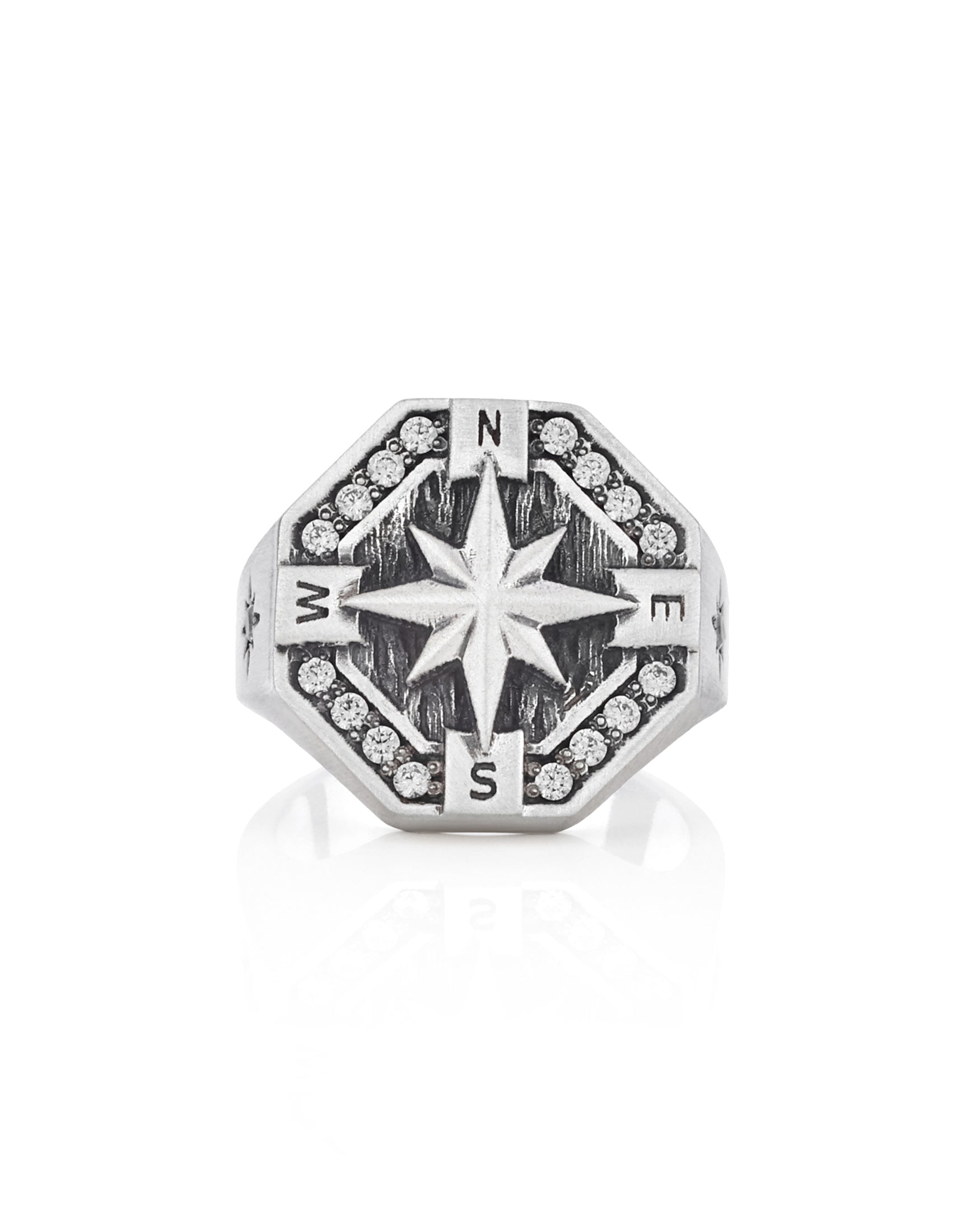 North Star Signet Ring Silver Large Octagon Shaped