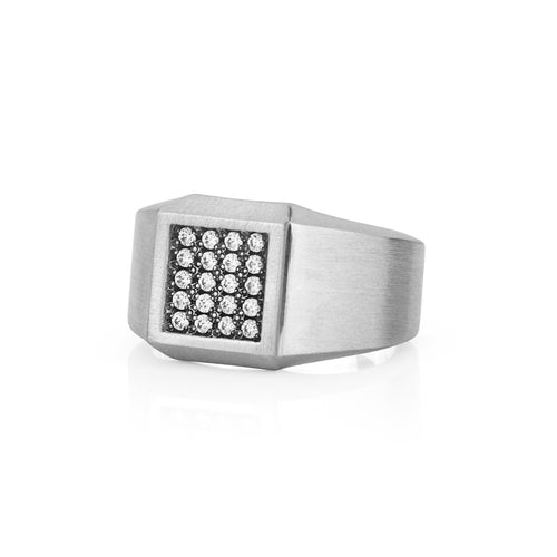 Elegant Square Silver Signet Ring with Diamonds CZ