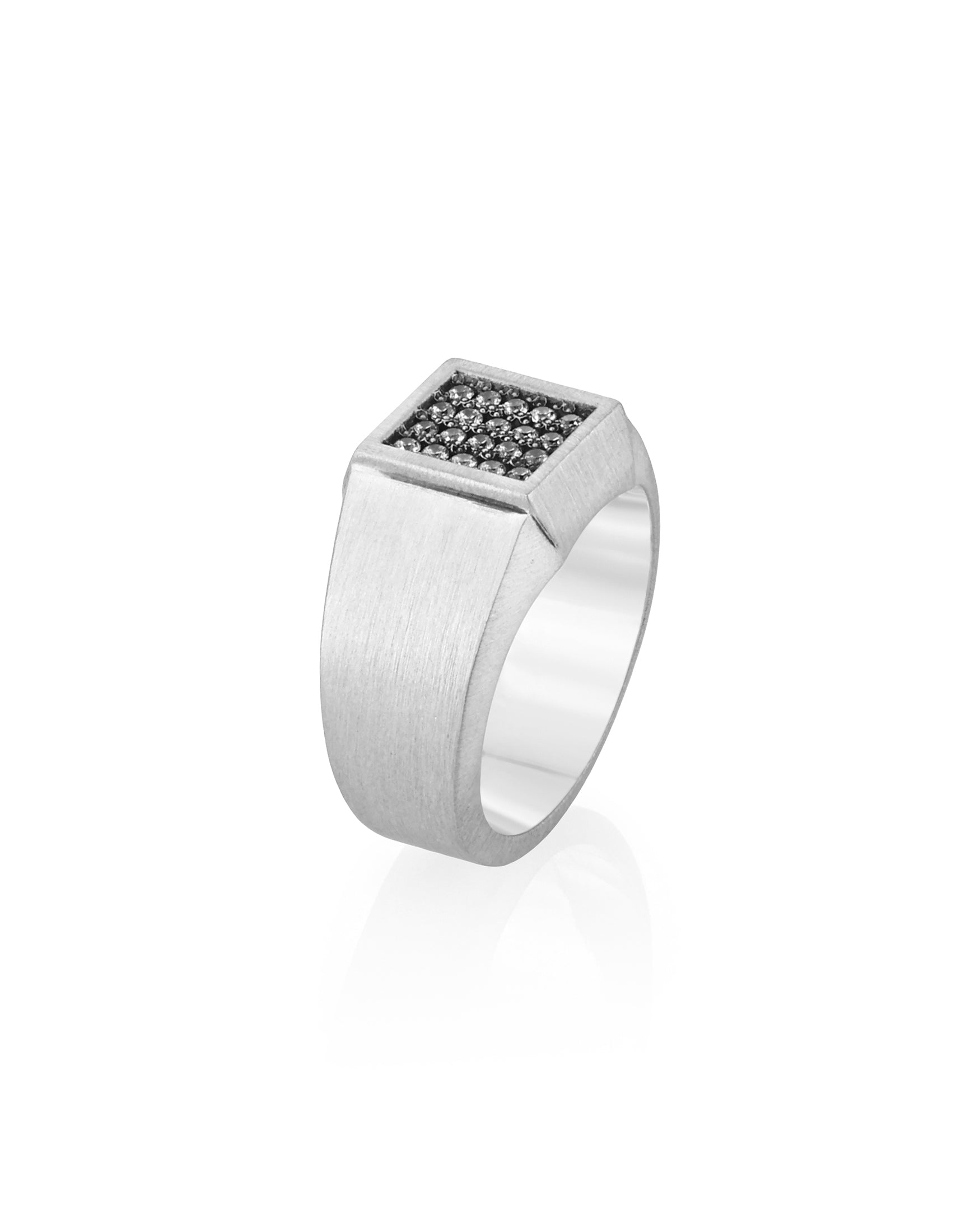 Elegant Square Silver Signet Ring with Diamonds CZ