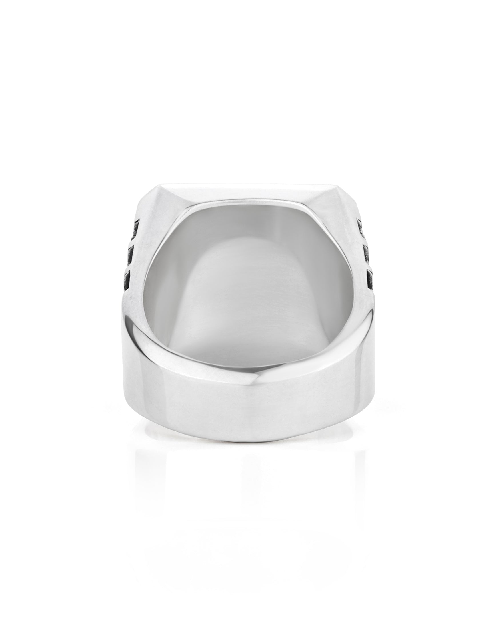Chunky Silver Letter Signet Ring with Black Stones
