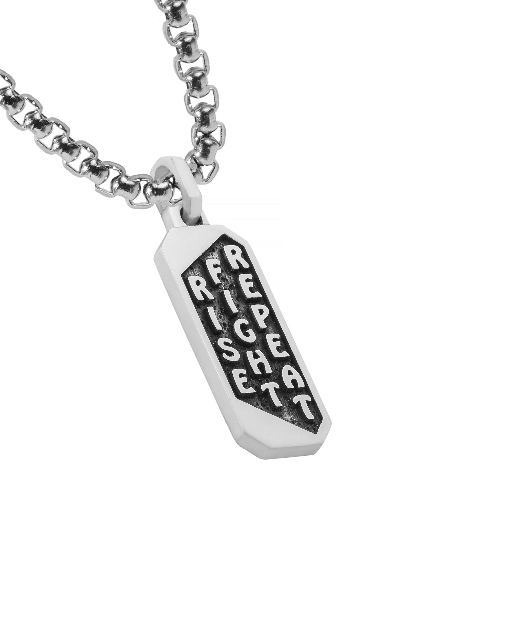 Men's Mantra Ingot Necklace Motivational Amulet Silver