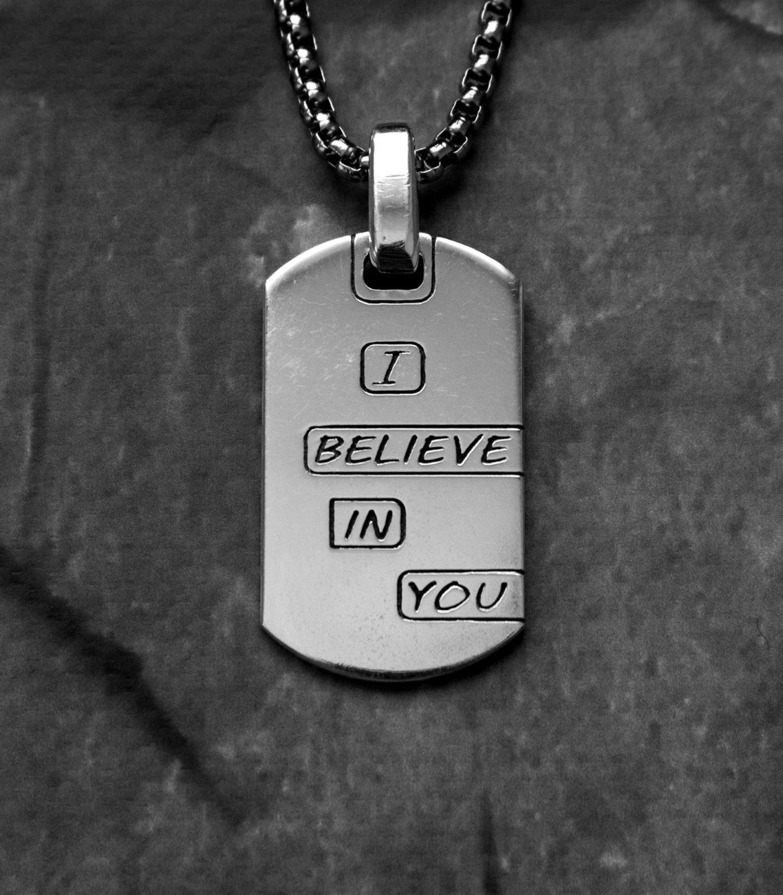 Silver Motivational Tag Pendant I Beleive in You