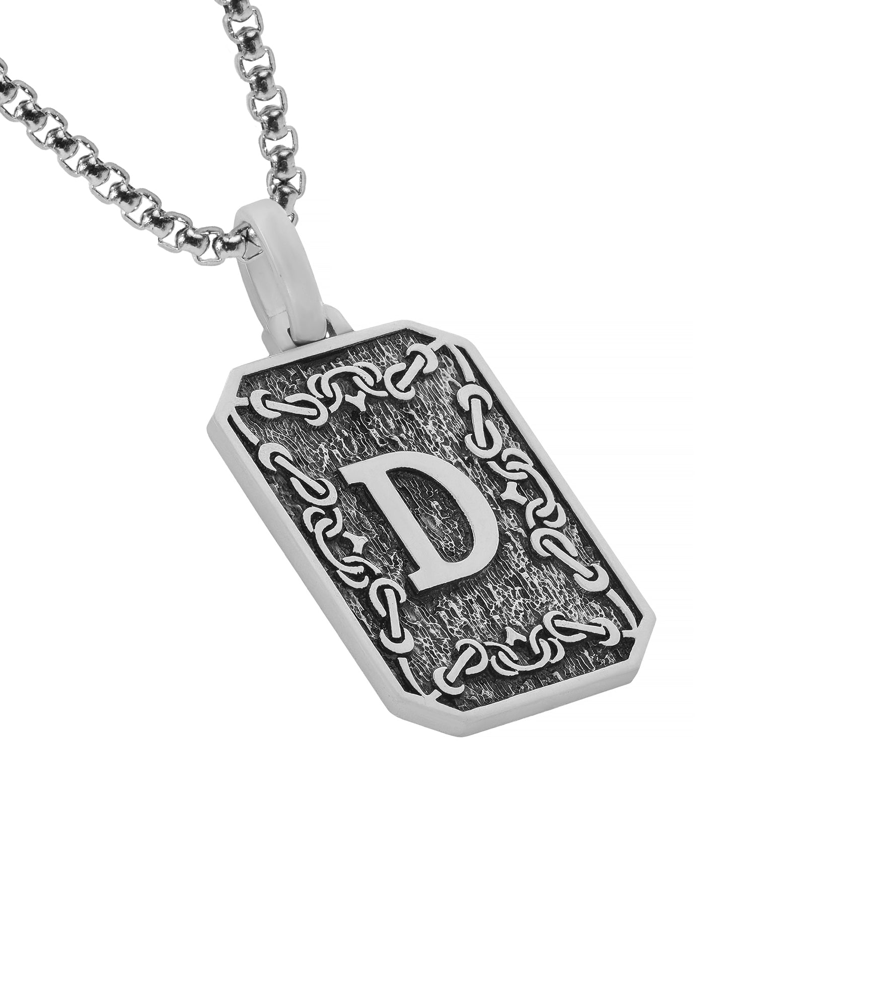 Custom Vintage Letter Pendant Engraved Chains Silver