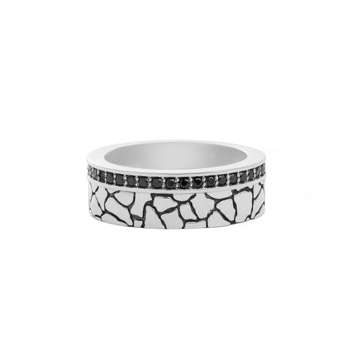Earthy Wedding Band for Men Solid Silver Black Stones