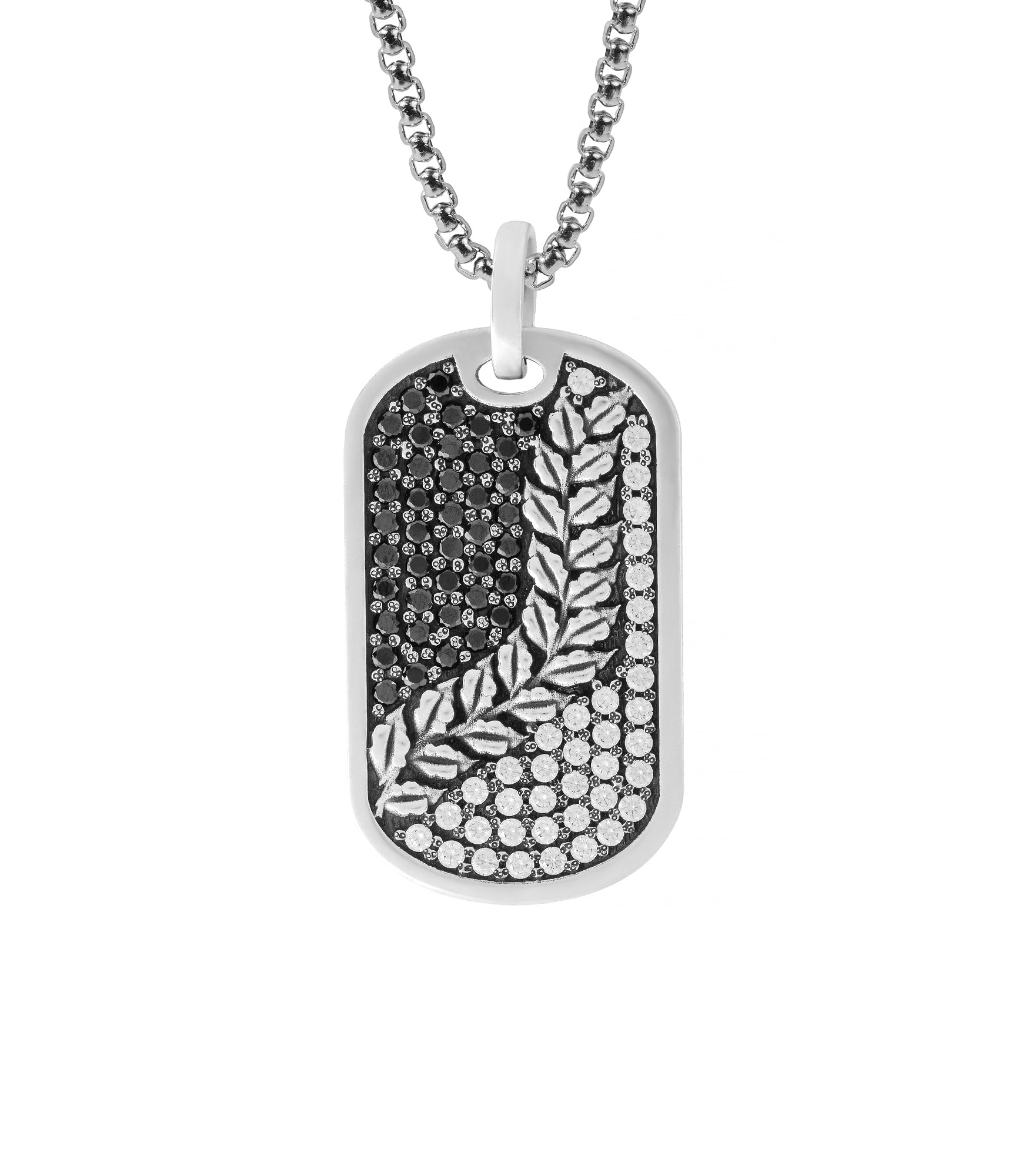 Engraved Spikelet Pendant Black & White Gemstones