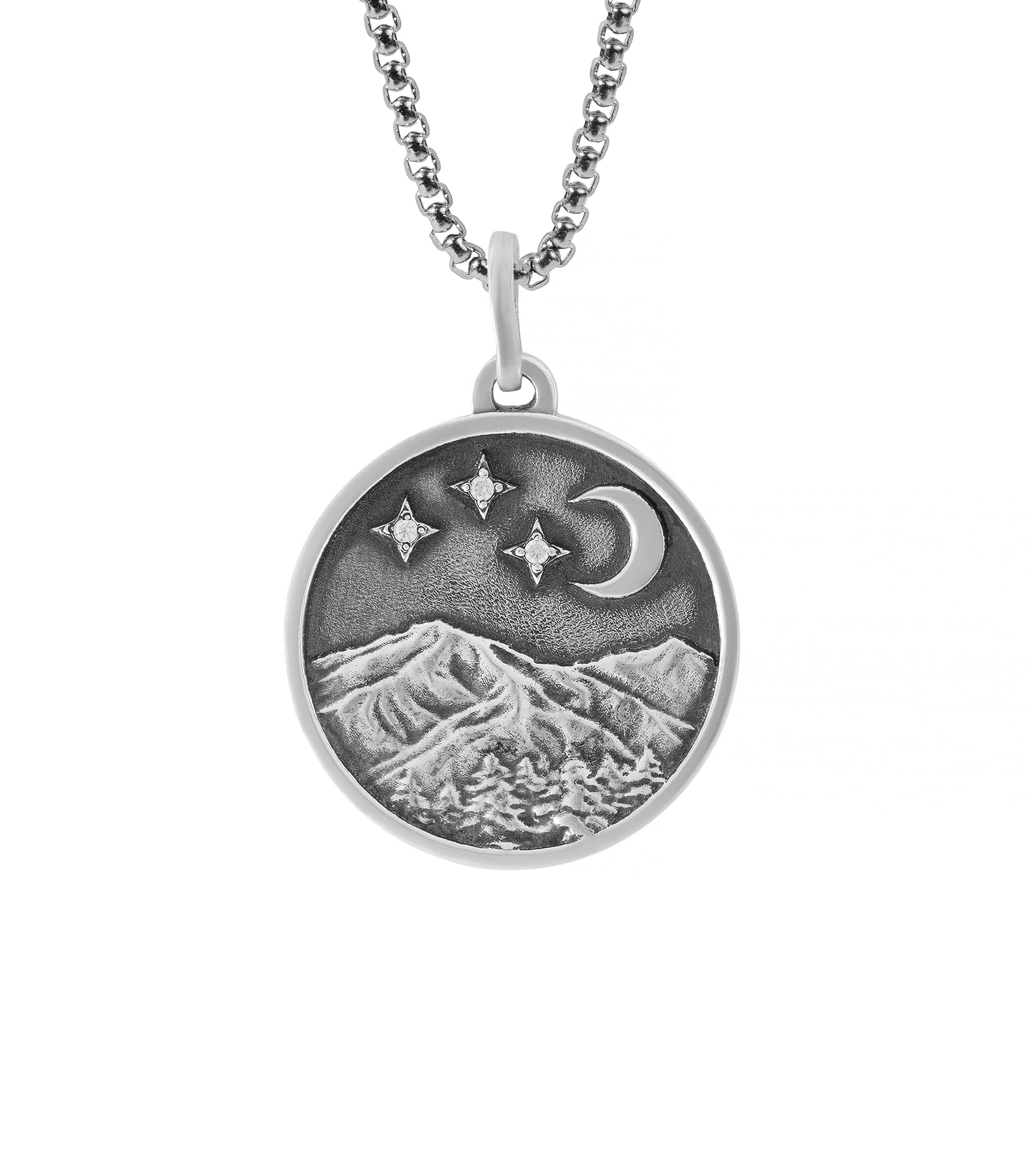 Mountains and Moon Silver Landscape Necklace for Men