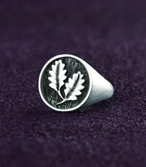Mens Oak Leaf Ring Vintage inspired Silver Signet