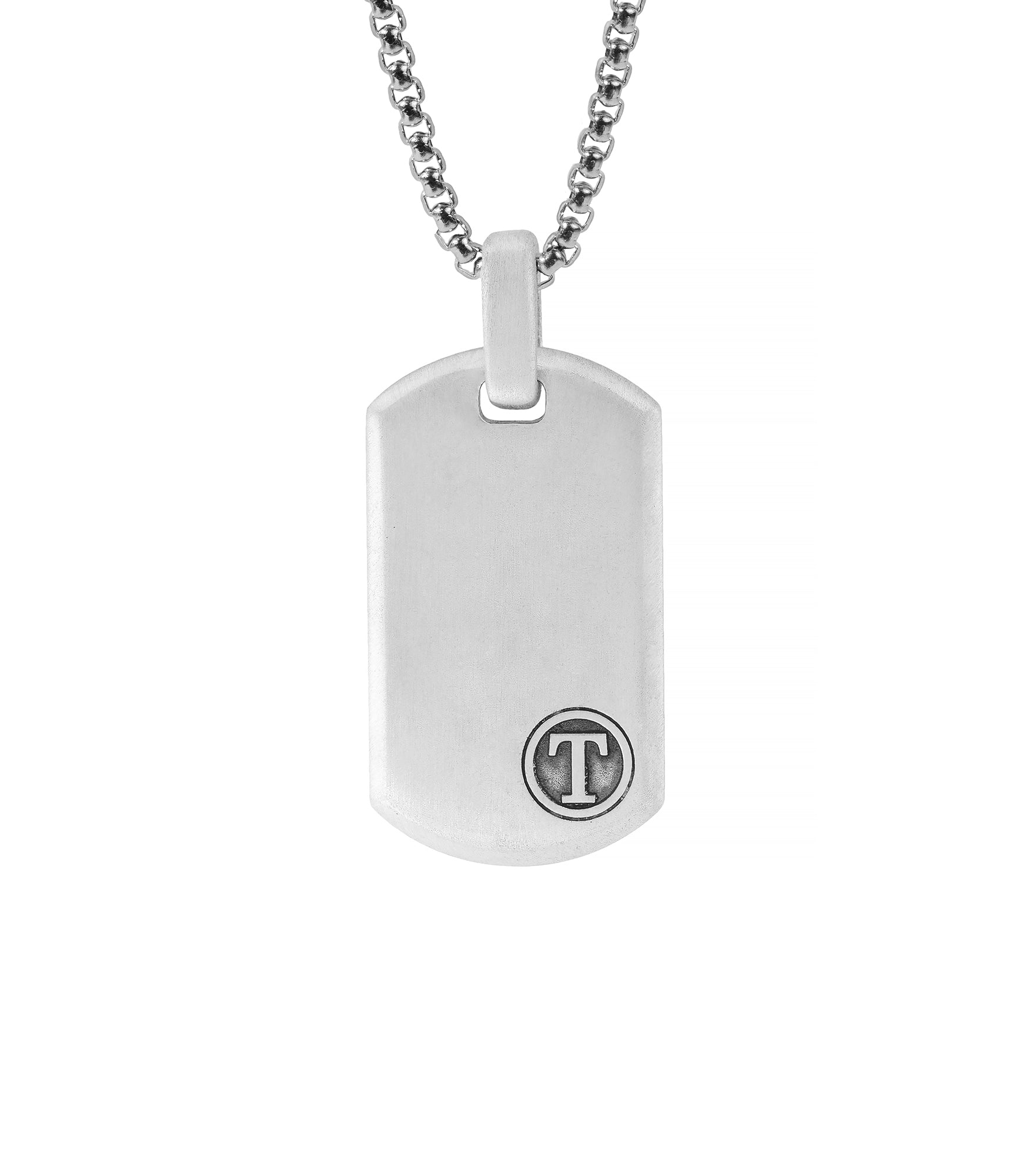 Mens Letter Dog Tag Pendant Minimalist Polished Silver