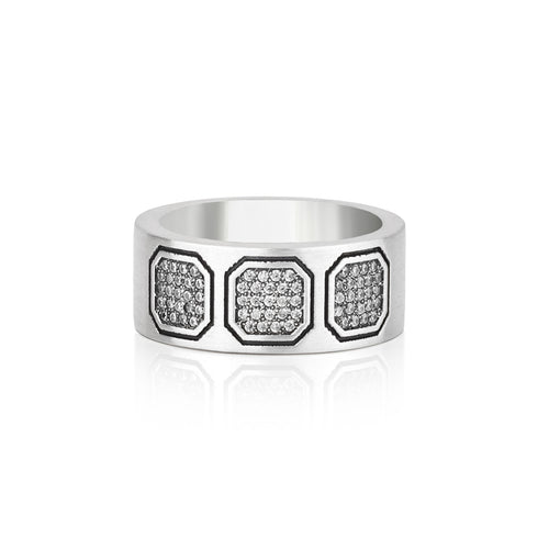 Wide Silver Statement Ring Multi Stone CZ Diamond Band