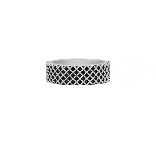 Textured Mesh Ring Band Silver Geometric Pattern