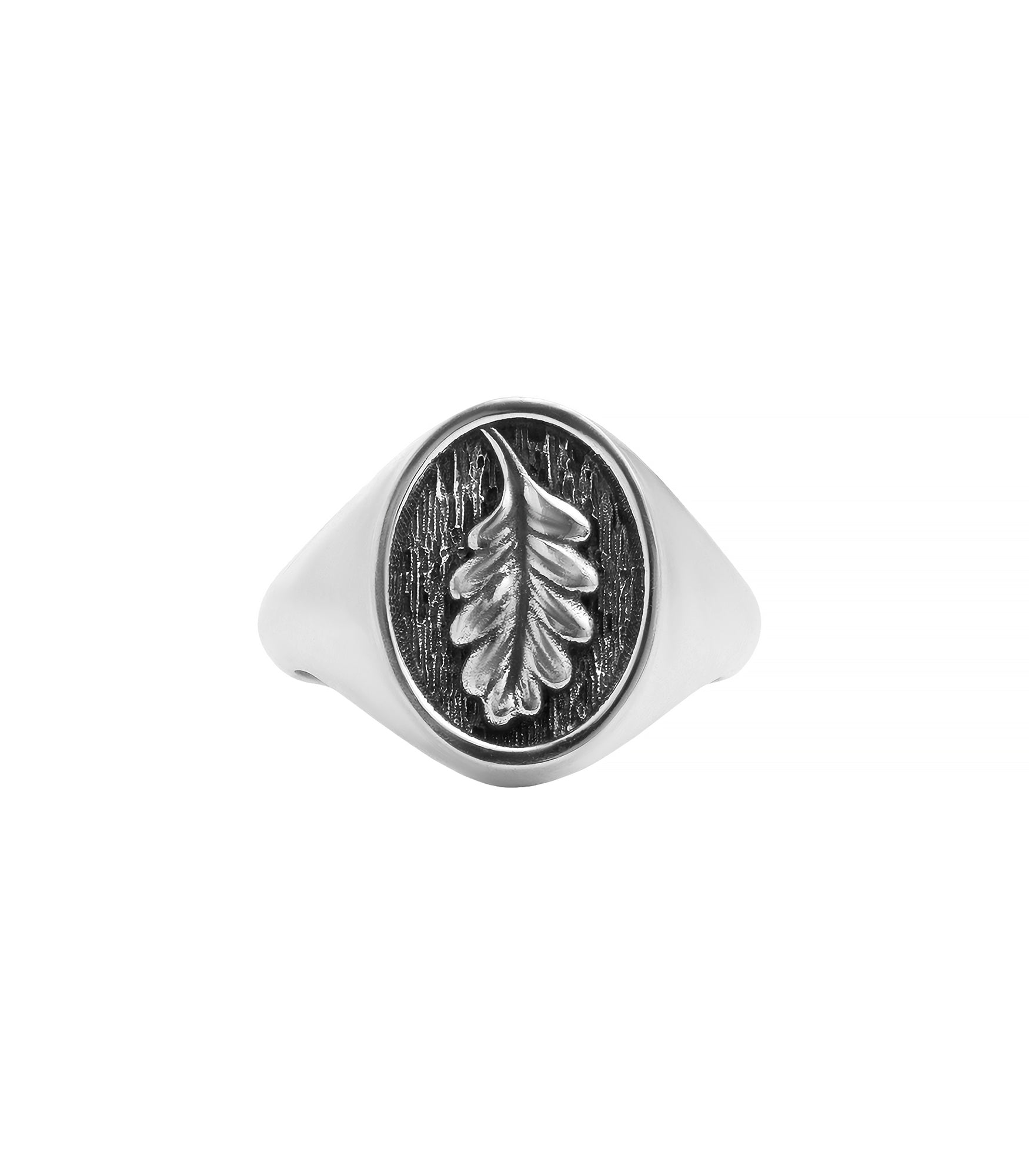 Engraved Oak Leaf Oval Signet Ring Oxford Shape
