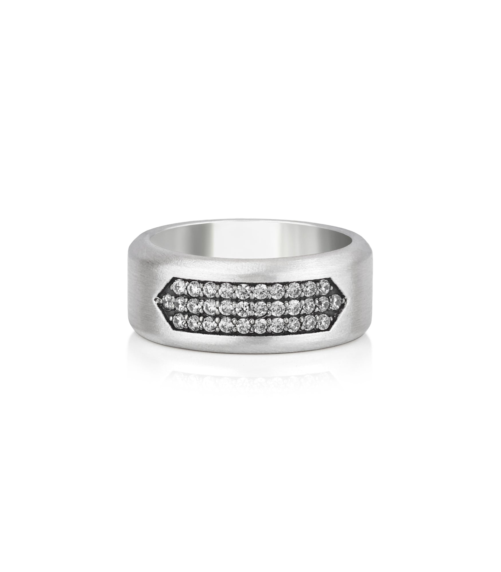 Matte Wedding Band with Diamonds CZ Sterling Silver
