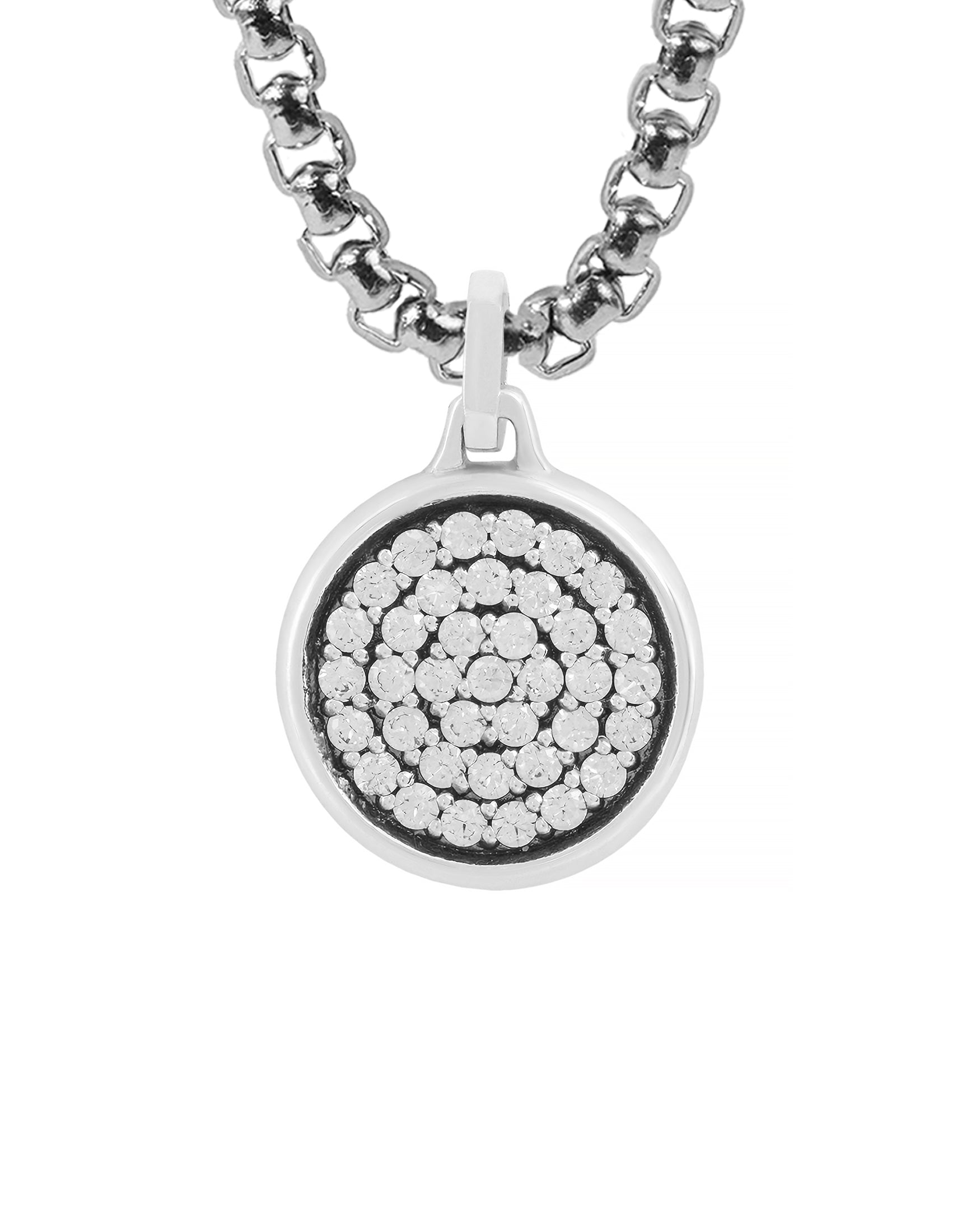 Round Silver Pendant with White Stones Diamonds CZ