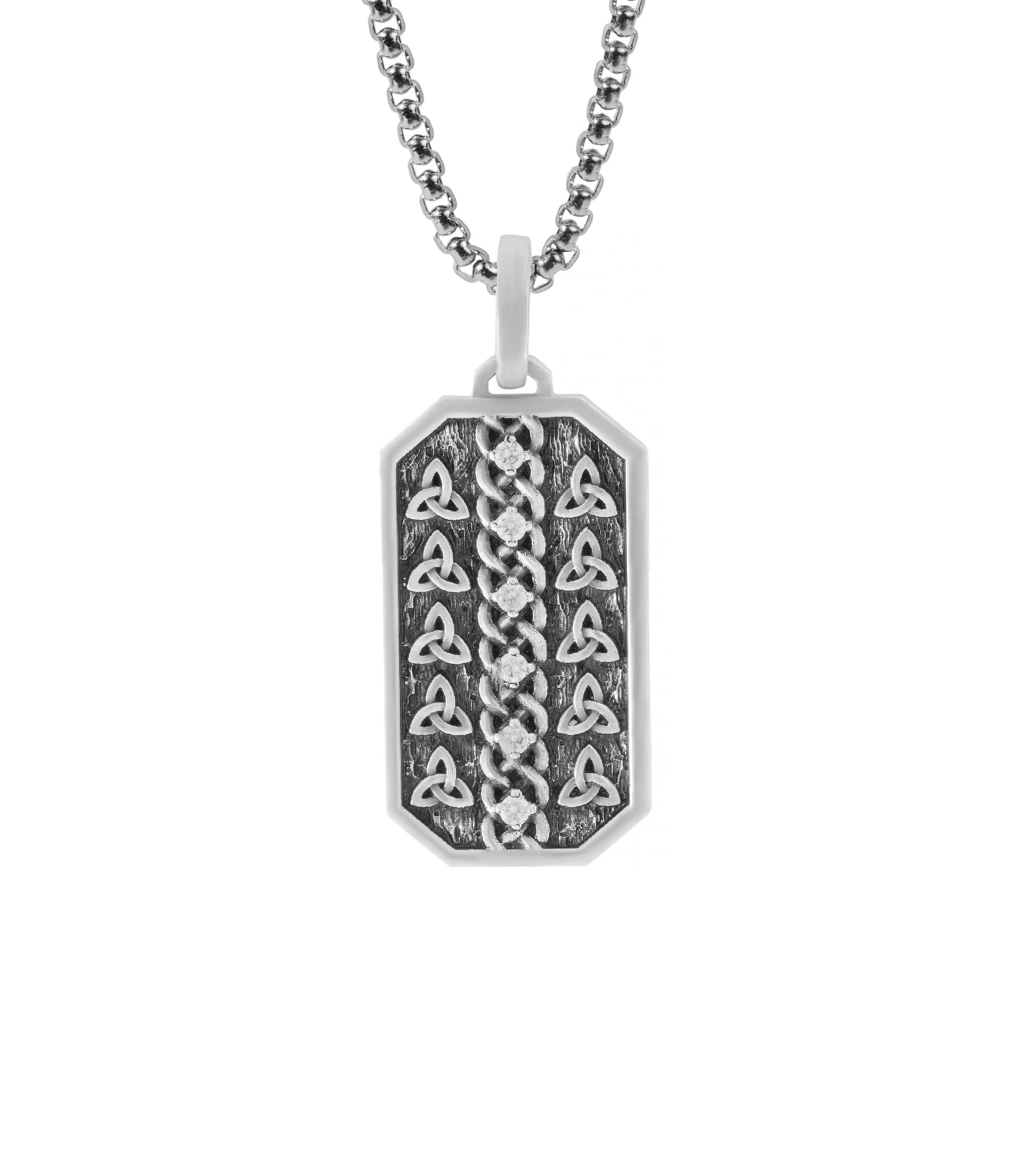 Irish Triquetra Silver Pendant with White Stones
