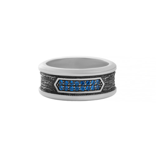 Engagement Ring for Men Blues Stones Oxidized Silver