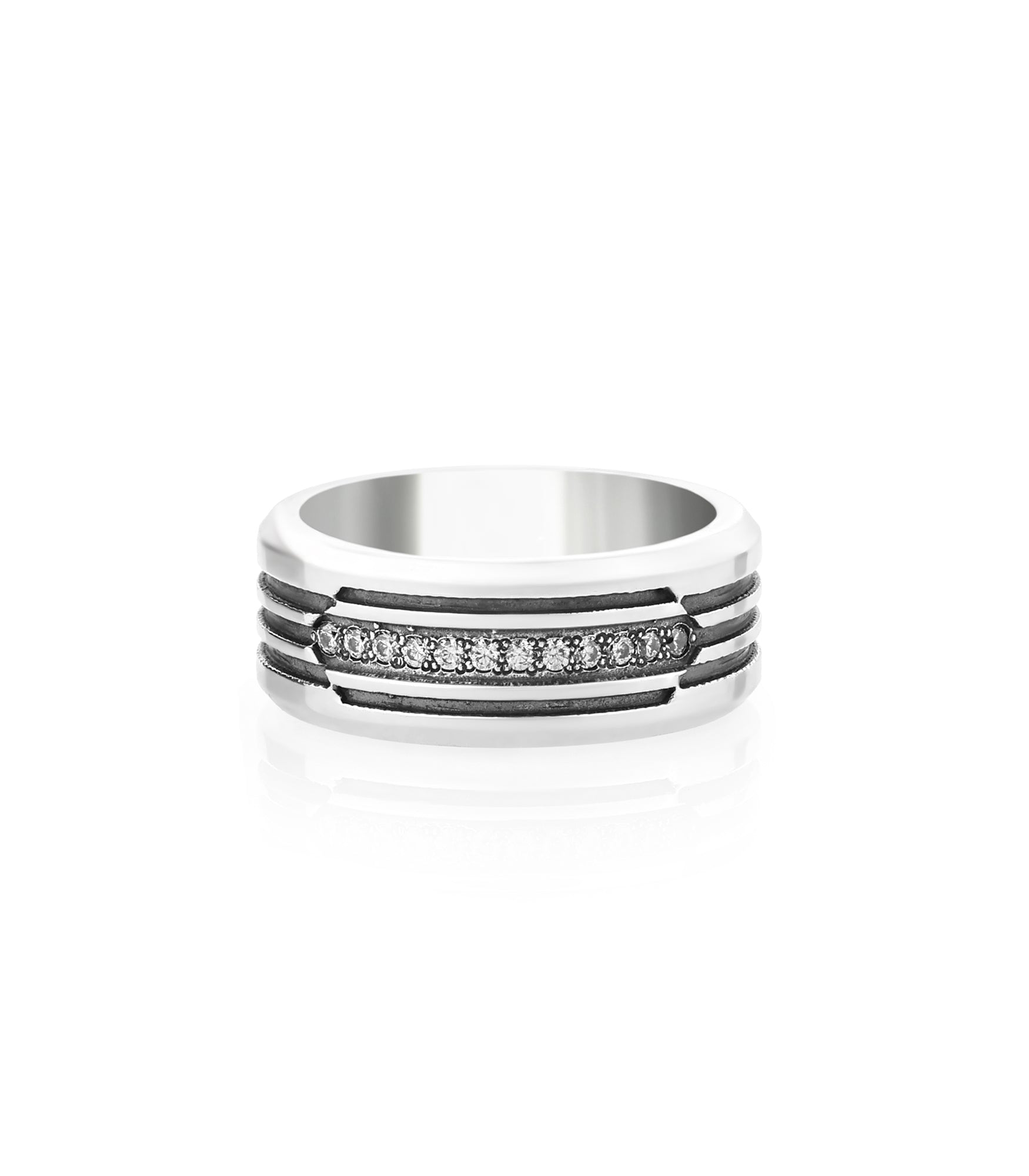 Designer Engraved Mens Engagement Band with Diamonds