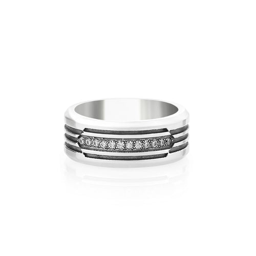 Designer Engraved Mens Engagement Band with Diamonds