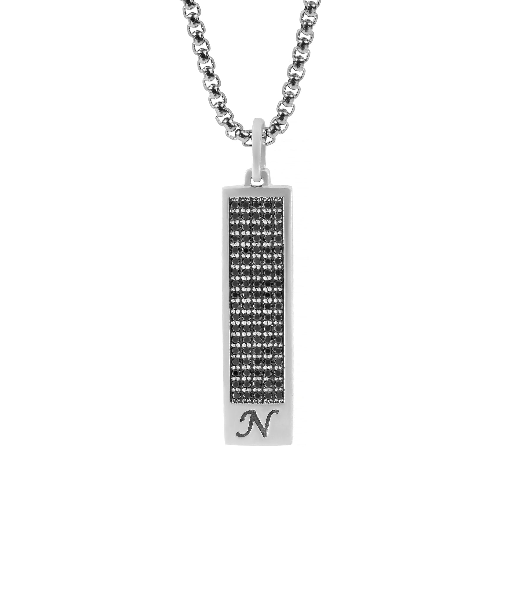 Silver Initial Ingot Pendant with Black Gemstones