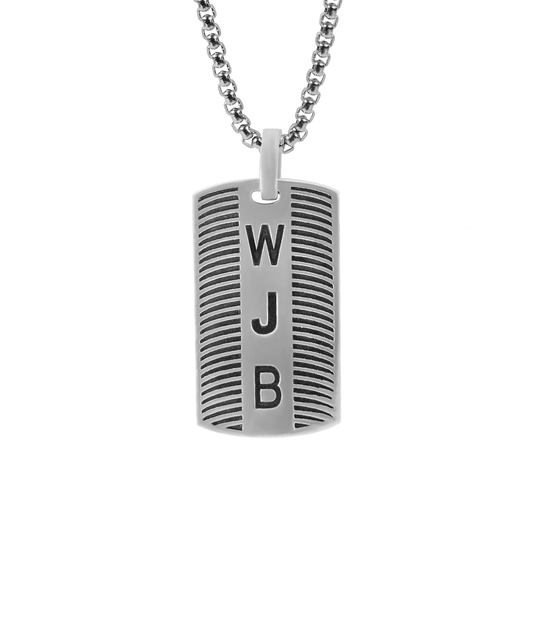 Engraved Men’s Initial Pendant in Silver with Stripes
