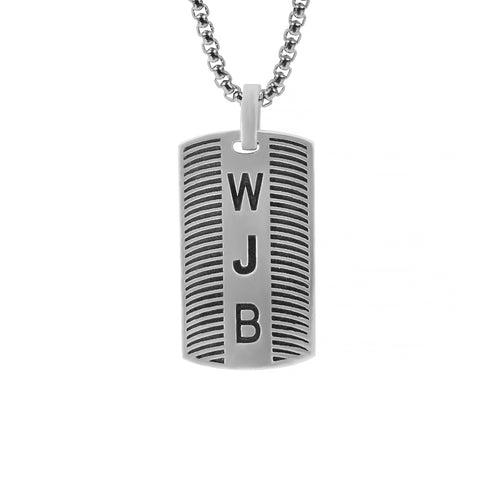 Engraved Men’s Initial Pendant in Silver with Stripes