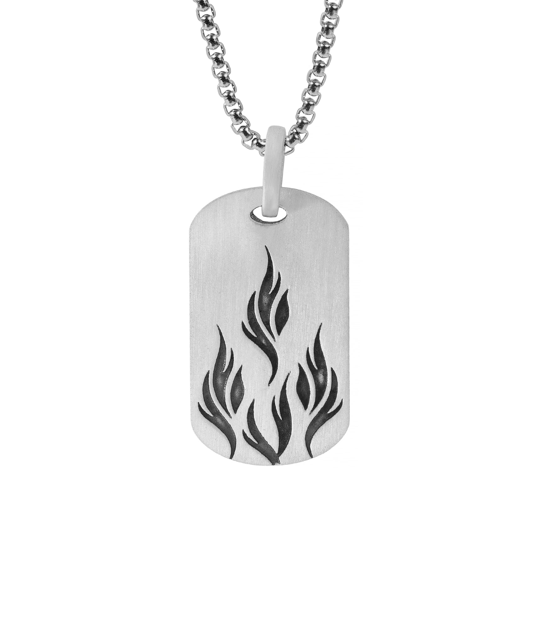 Fire Engraved Dog Tag Pendant for Him in Solid Silver