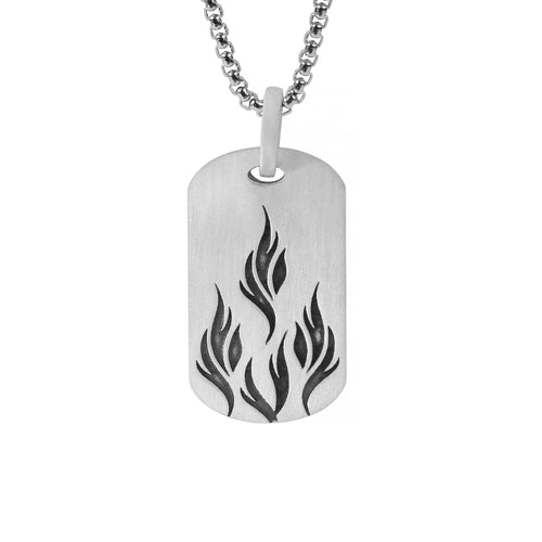 Fire Engraved Dog Tag Pendant for Him in Solid Silver
