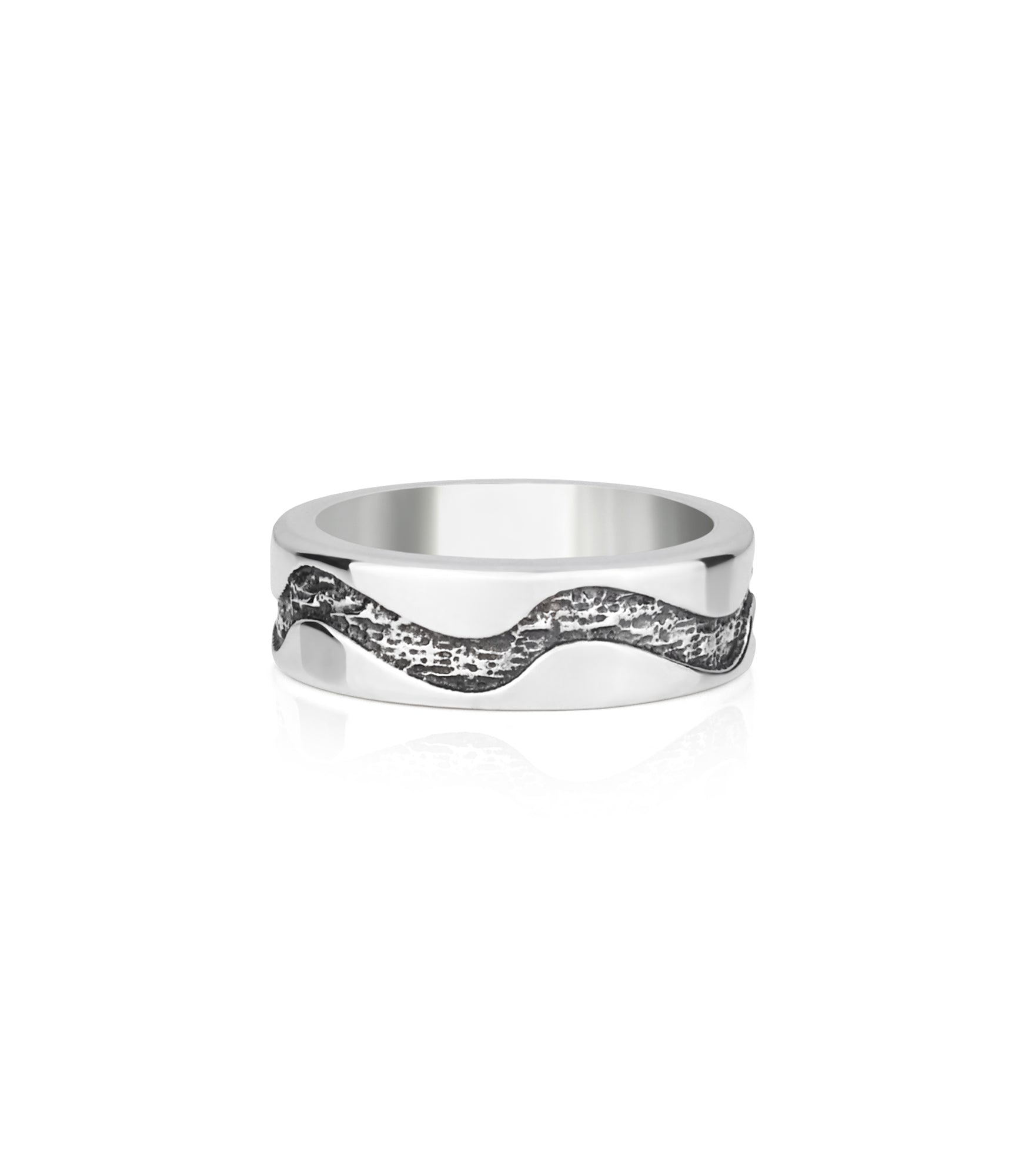 Engraved Wave Ring Band Silver Hammered and Polished