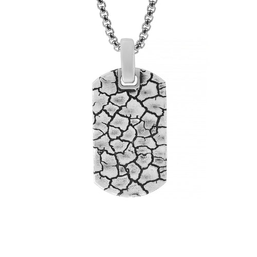 Brutal Silver Dog Tag Pendant Cracked Ground Design