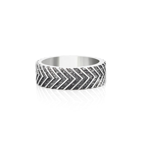 Masculine Chevron Ring Band for Men Hammered Silver