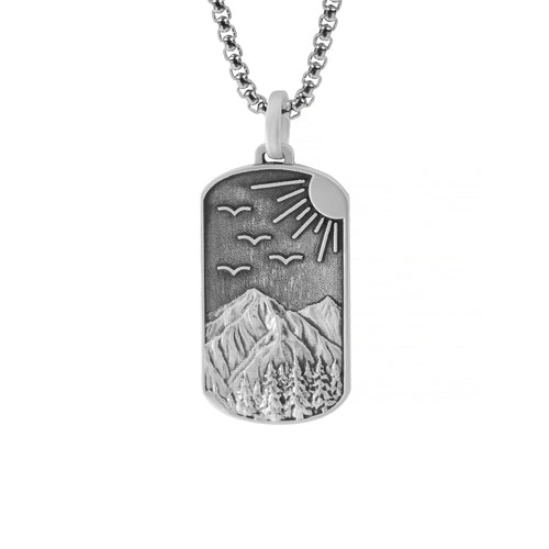 Sun & Mountains Engraved Pendant Silver Nature inspired