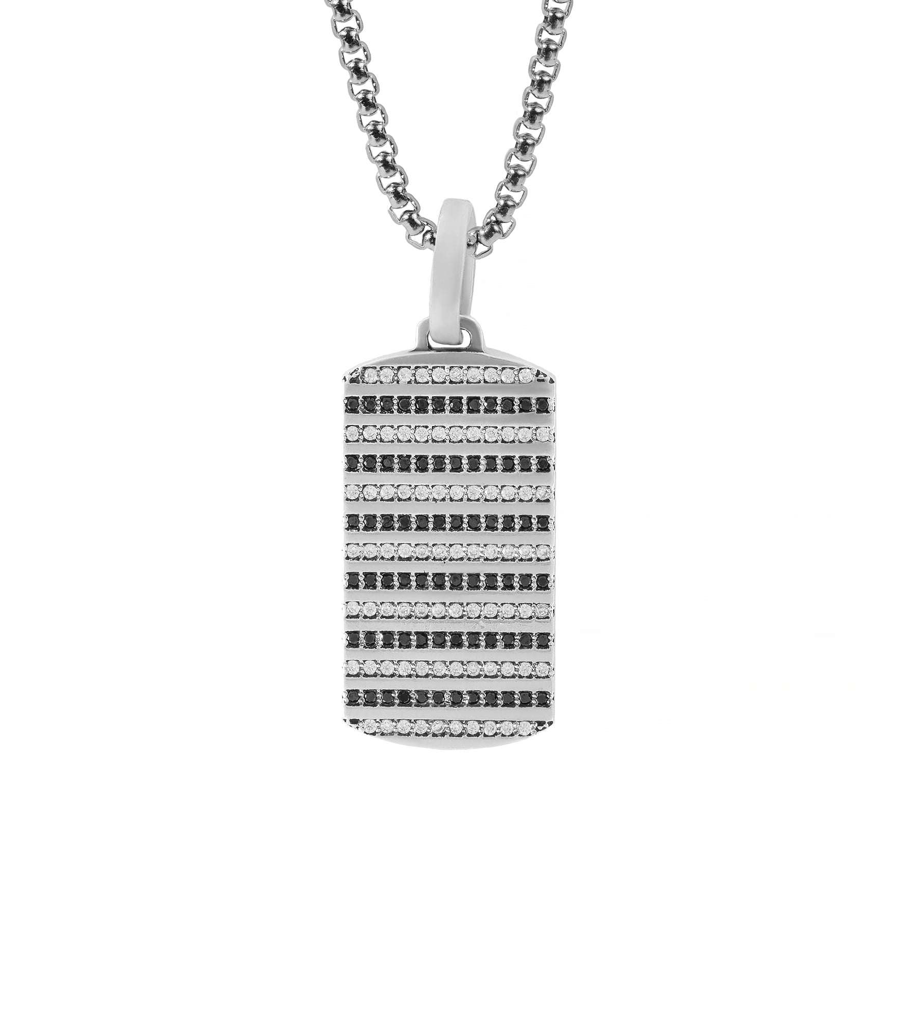 Mens Posh Black & White Tag Pendant Silver
