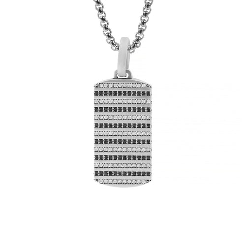 Mens Posh Black & White Tag Pendant Silver