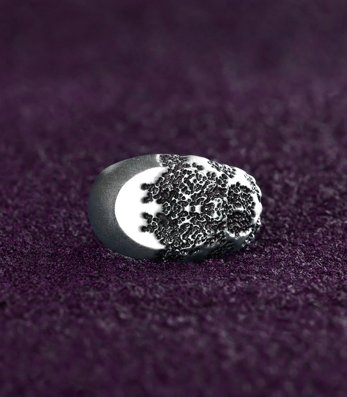 Moon Surface Signet Ring Silver Destroyed Raw Design